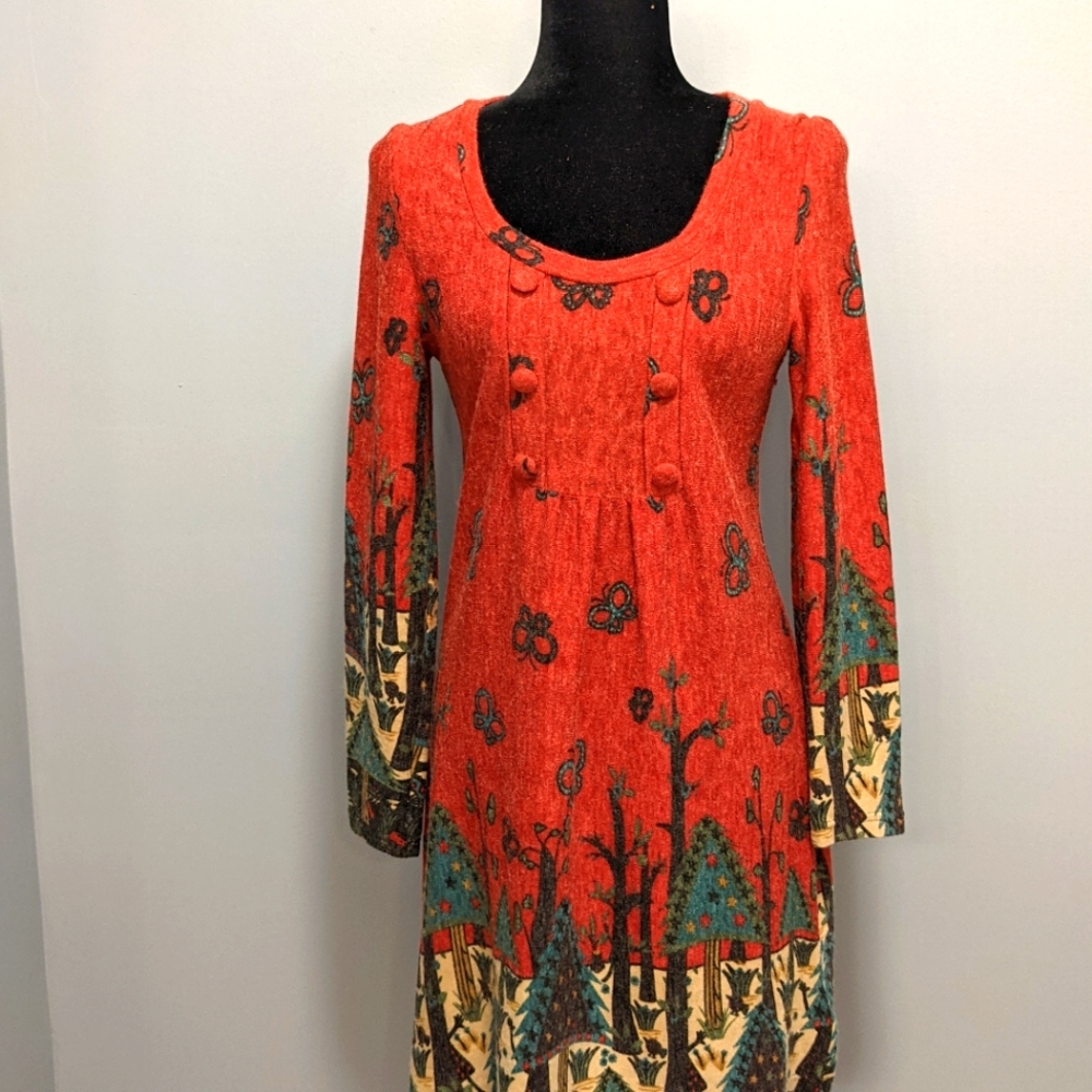 Aryeh Long Sleeve Red Scoop Neck Festive Dress